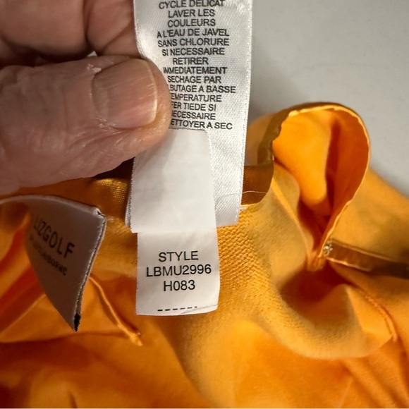 Liz Golf Cardigan Snap Front Cantaloupe Satin Trim Tight Knit Women’s Size Large - Picture 12 of 12